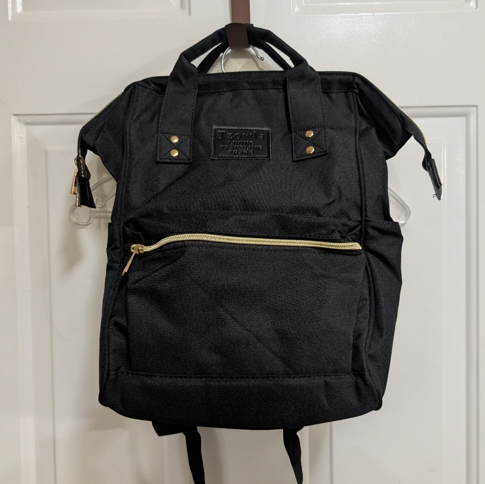 Elegant Black Backpack with Gold Zipper